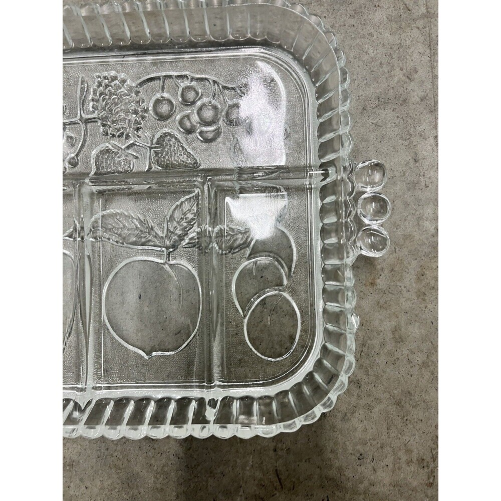 5 Divided Indiana Clear Glass Relish Tray/Platter Fruit Design - Picture 10 of 16